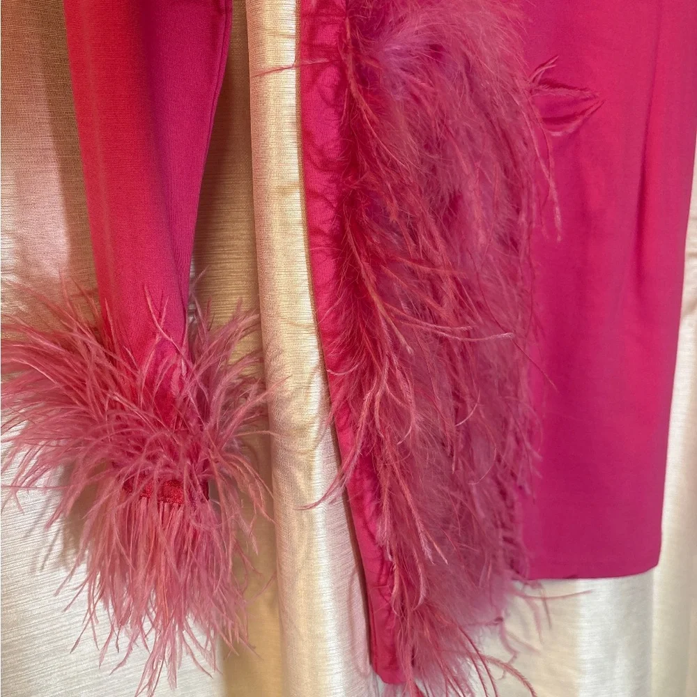 AKIRA Hot Pink Feather Rhinestone Mini Dress S Slit Party Cocktail - Picture 6 of 13